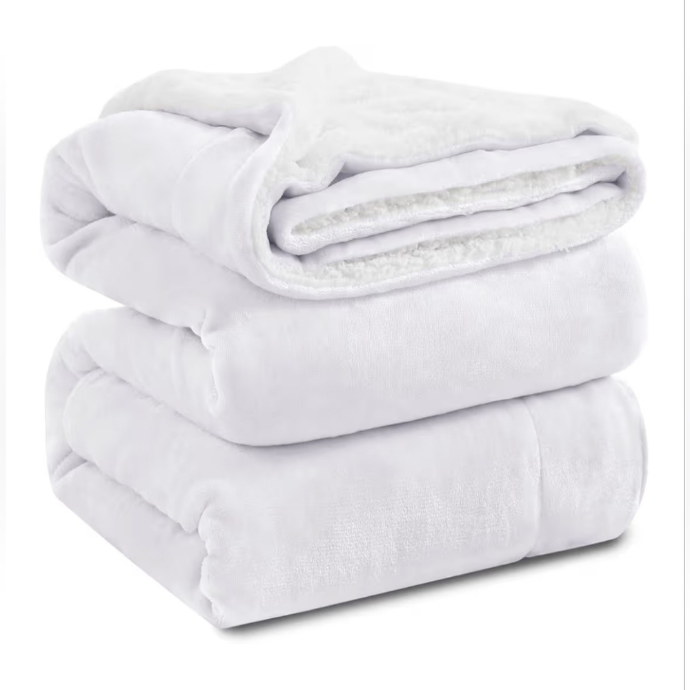 Kawahome 500GSM Sherpa Fleece Blanket – Queen Size 90”×90” Extra Warm (White)